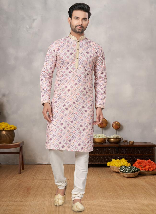 Cotton Light Pink Traditional Wear Digital Printed Kurta Pajama